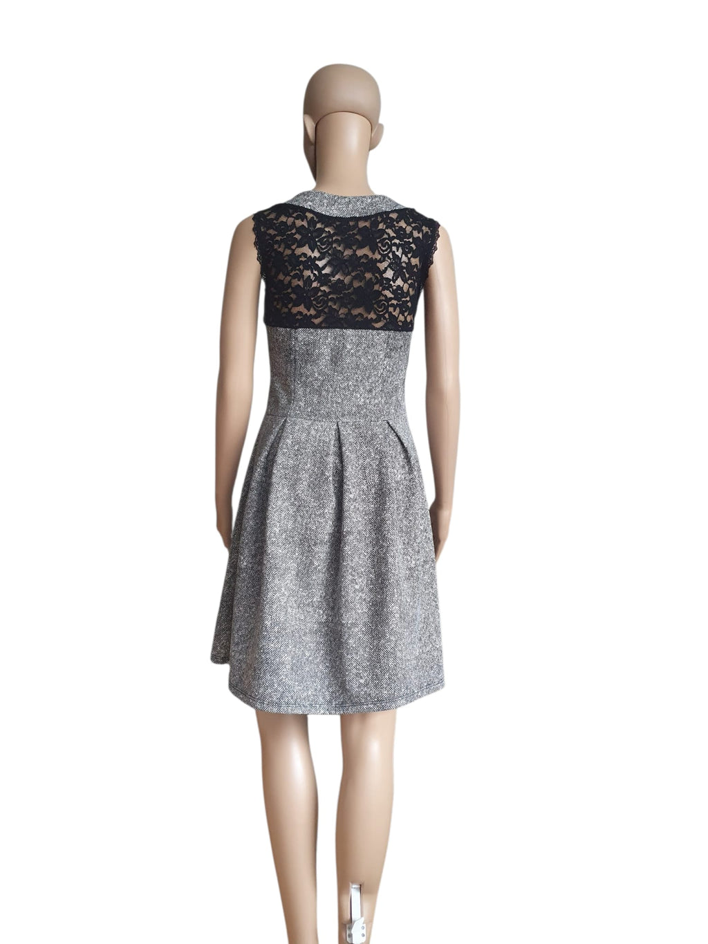 Robe Courte Patineuse Style Rétro – Dentelle et Motif Tweed – Taille 36