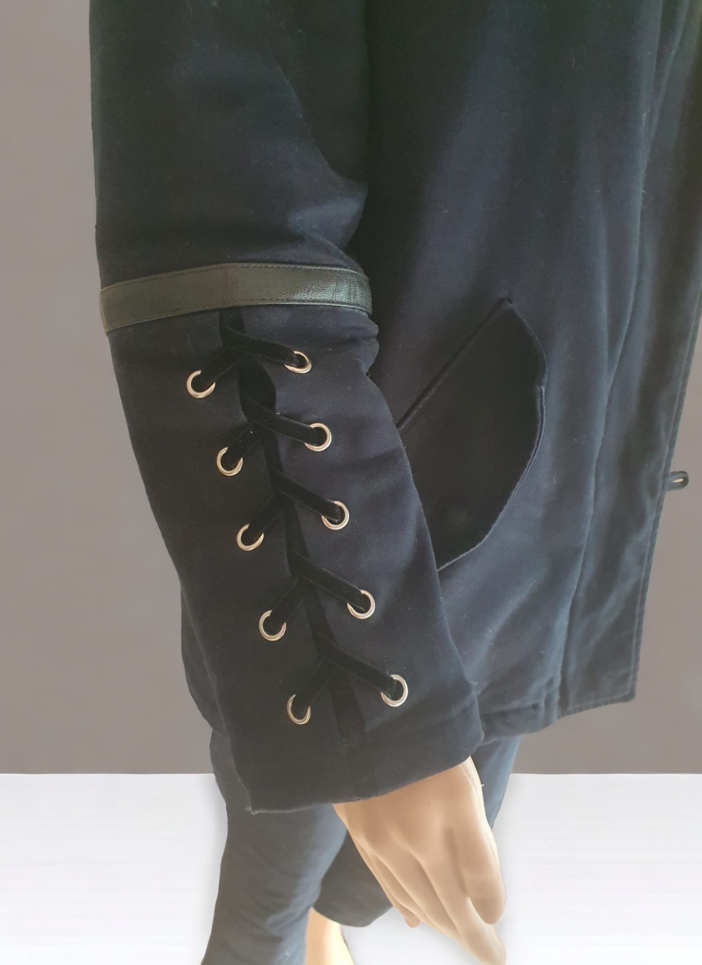 Parka Maje "GOBY"- Bleu Marine- Fourrure & Cuir- Taille 36