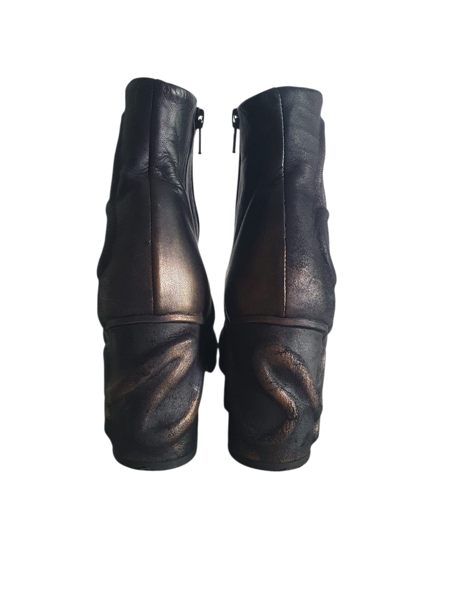 Bottines en Cuir de Créateur Papucei – Modèle Sculptural Noir & Bronze - Pointure 40