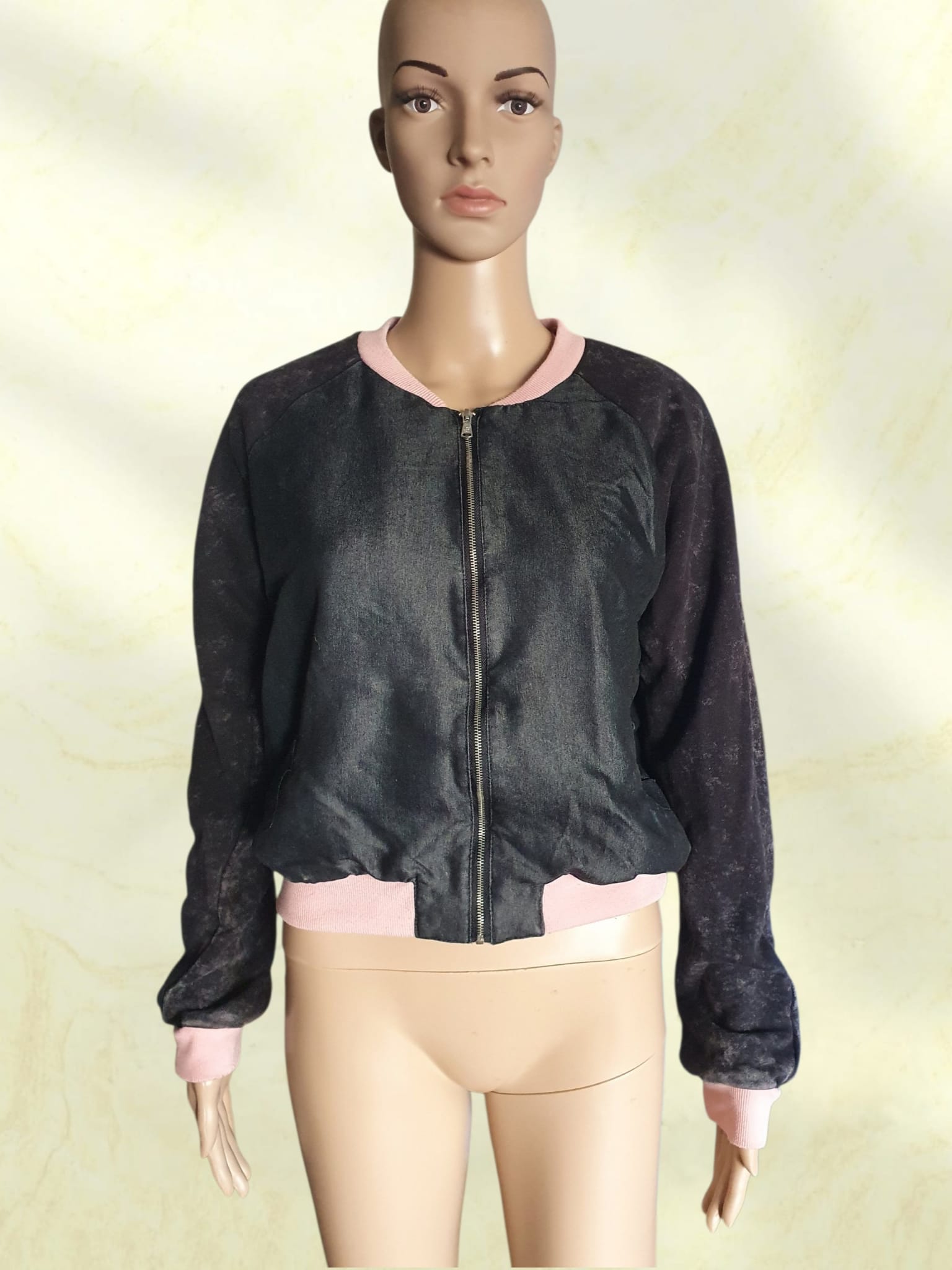 Veste Bomber Zippé Noir & Rose "Alcott" Taille 40