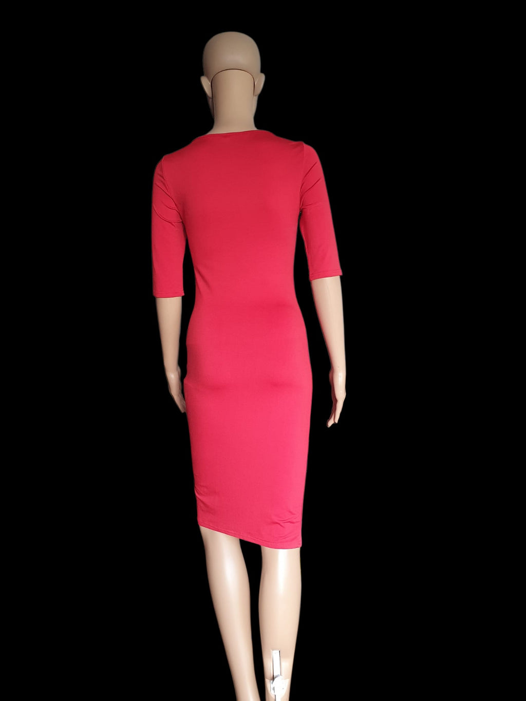 Robe Moulante Rouge à Zip – Robe Midi Fourreau Sexy et Extensible T36