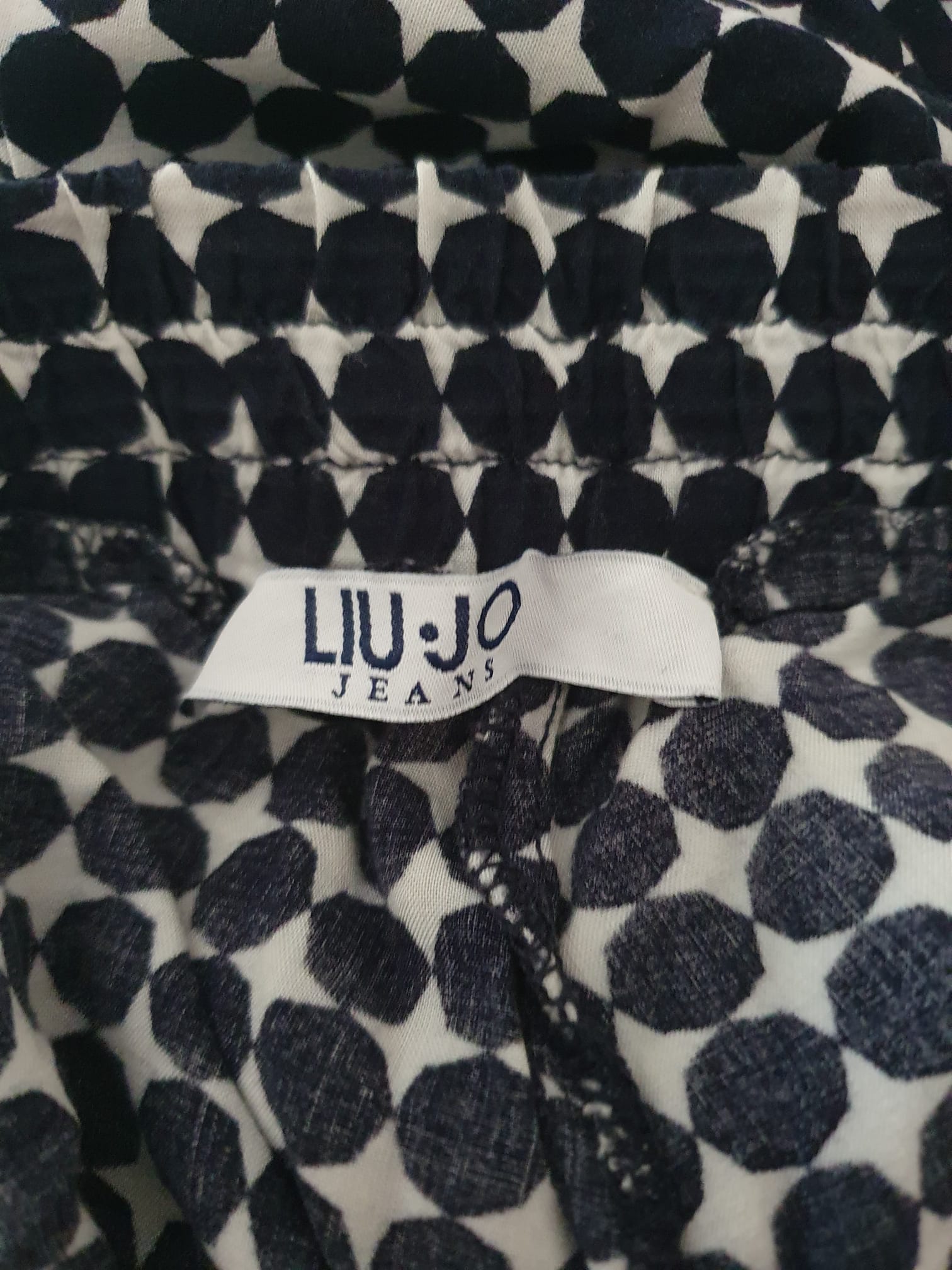 Pantalon d'été Fluide Liu Jo Jeans - Imprimé Géométrique Bleu & Blanc T40